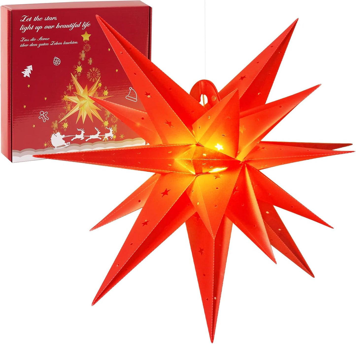 Paper Christmas Stars Hanging Lanterns Home Decoration - 3PCS 30CM 9-Pointed