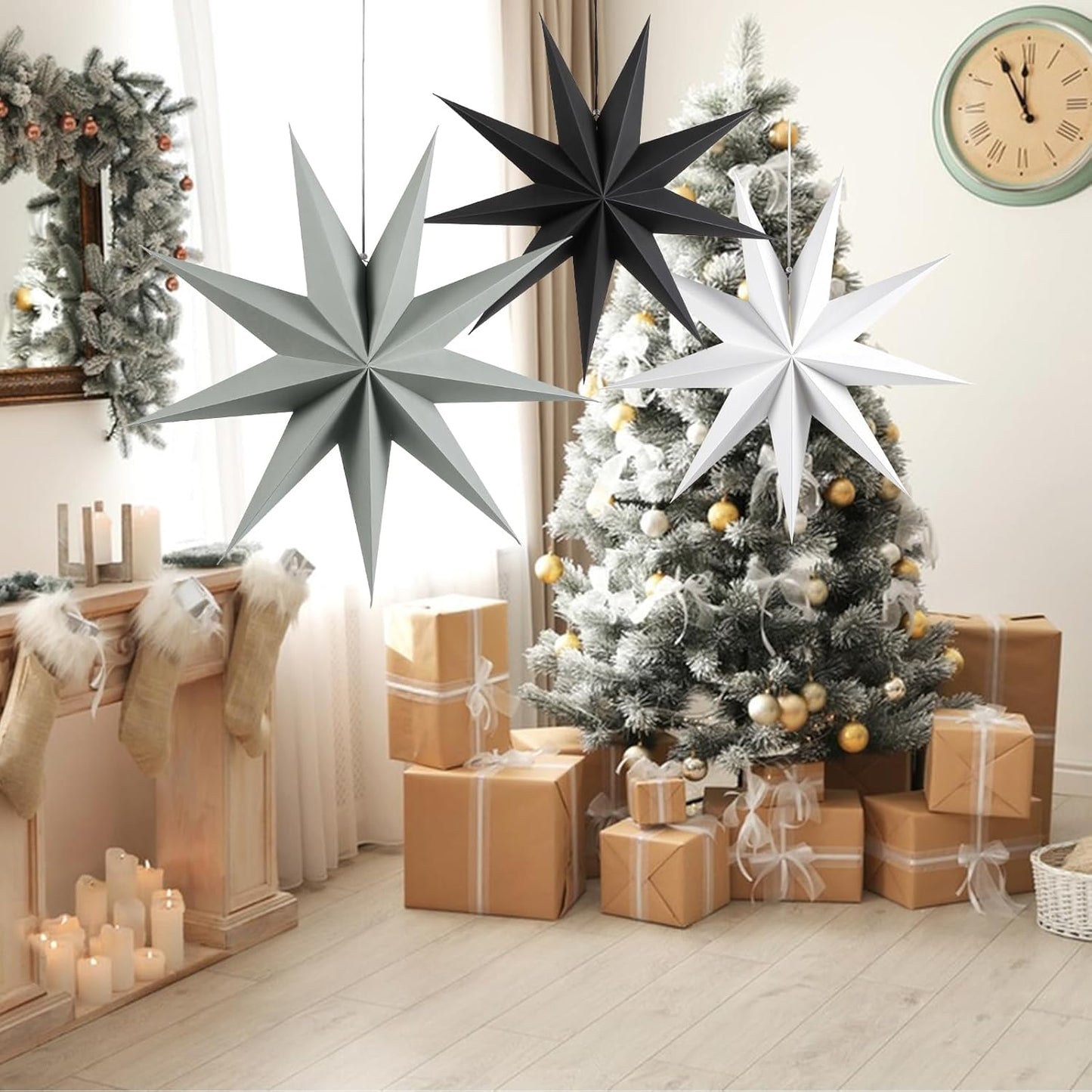 Paper Christmas Stars Hanging Lanterns Home Decoration - 3PCS 30CM 9-Pointed
