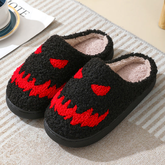 Halloween Skull Cartoon Print Slippers Warm Winter Slippers For Men Women Couple Home Shoes Indoor Cotton Slippers