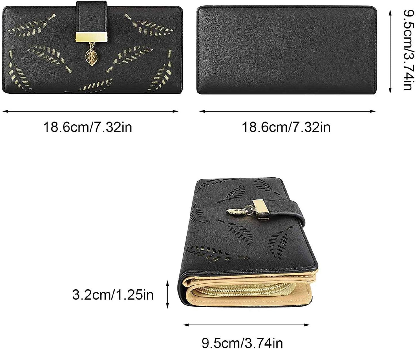 Women's Molylove Leather Multicolor Leaf Zipper Clutch Wallet Purse