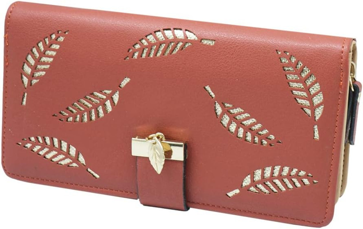 Women's Molylove Leather Multicolor Leaf Zipper Clutch Wallet Purse