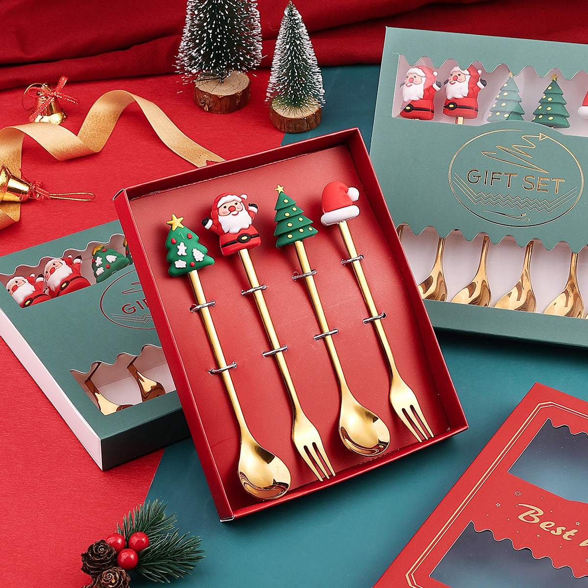 Christmas Holiday Pudding Dessert Spoon/ Fork Cutlery Set