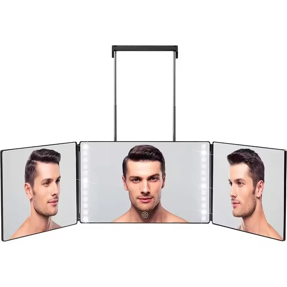 Tri-Fold LED Mirror – 3-Way Adjustable Mirror for Self Haircuts & Makeup Application