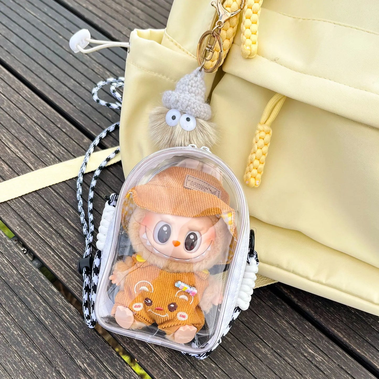 Doll Protective Carry Case for 15cm Labubu Plush Dolls – Shoulder Bag with Rope