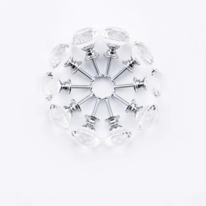 10Pcs/set 30mm Diamond-Shaped Crystal Glass Knobs