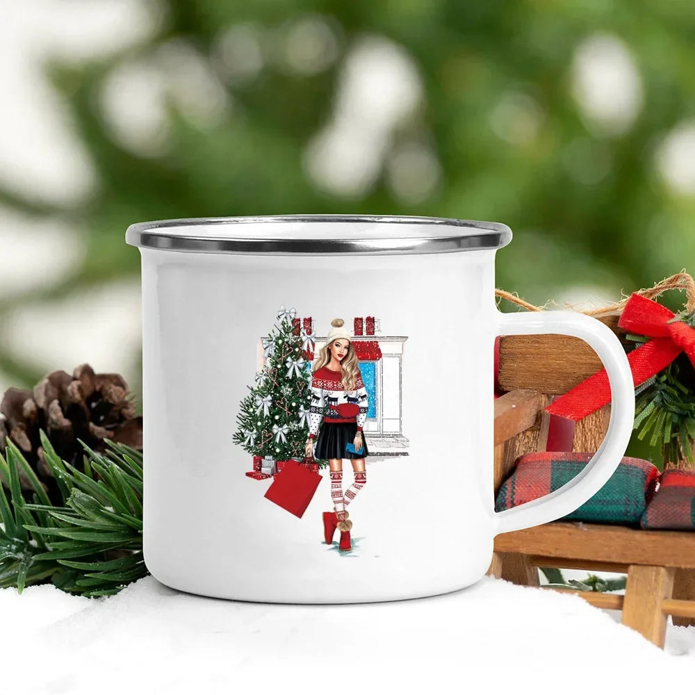 Christmas Enamel Mug with Festive Print