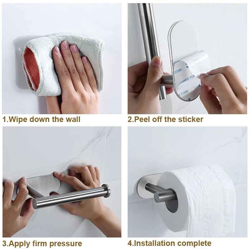 Stainless Steel Adhesive Paper Towel Holder for Kitchen and Bathroom - No Drilling Required