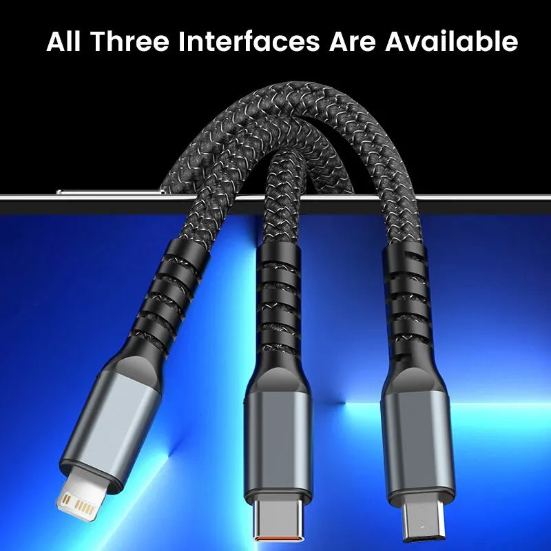 100W 3-in-1 Illuminated Fast Charging and Data Transfer Cable