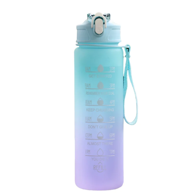 Time-Marked Sports Water Bottle with Straw