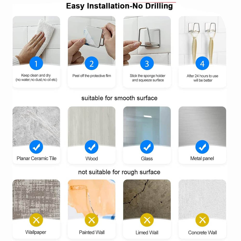 Stick-On Adhesive Stainless Steel Kitchen Sink Sponge Strainer