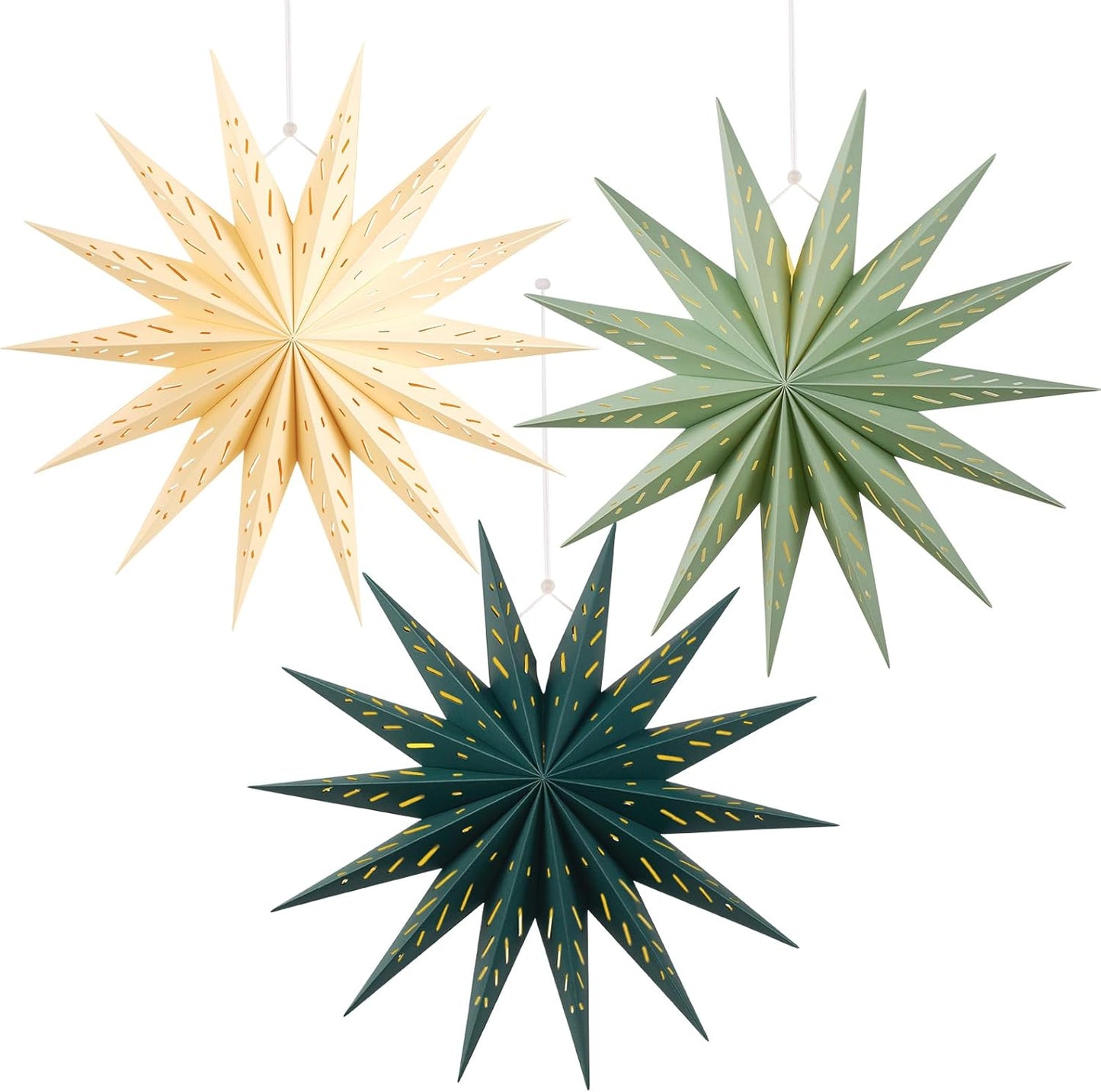 Paper Christmas Stars Hanging Lanterns Home Decoration - 3PCS 30CM 9-Pointed