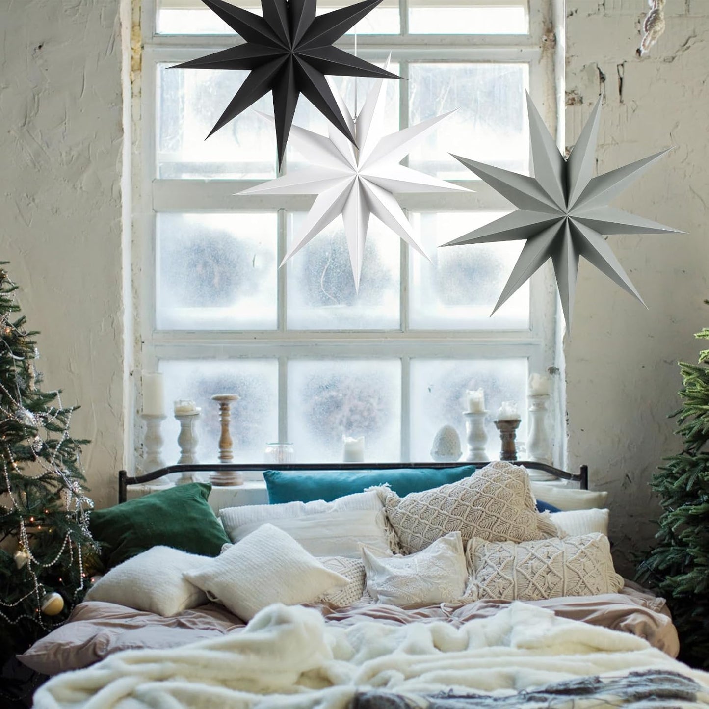 Paper Christmas Stars Hanging Lanterns Home Decoration - 3PCS 30CM 9-Pointed