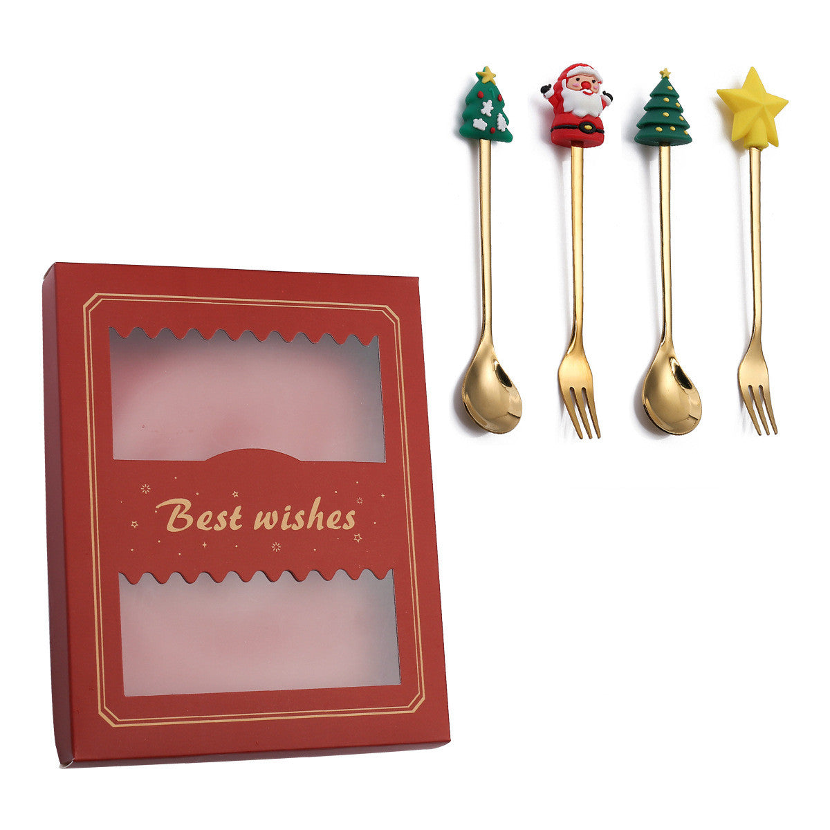 Christmas Holiday Pudding Dessert Spoon/ Fork Cutlery Set