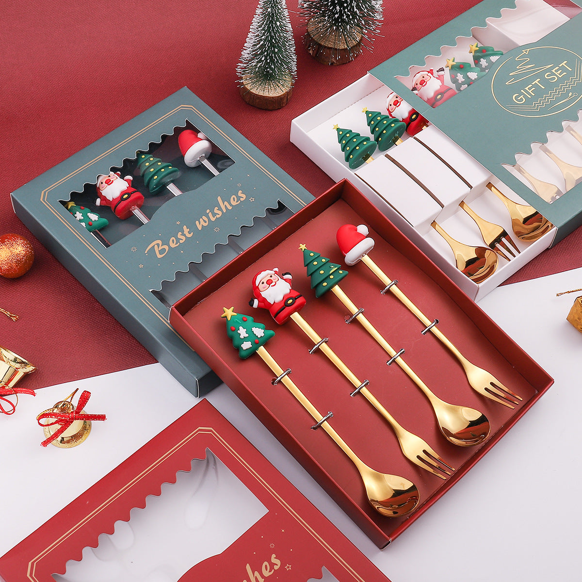Christmas Holiday Pudding Dessert Spoon/ Fork Cutlery Set