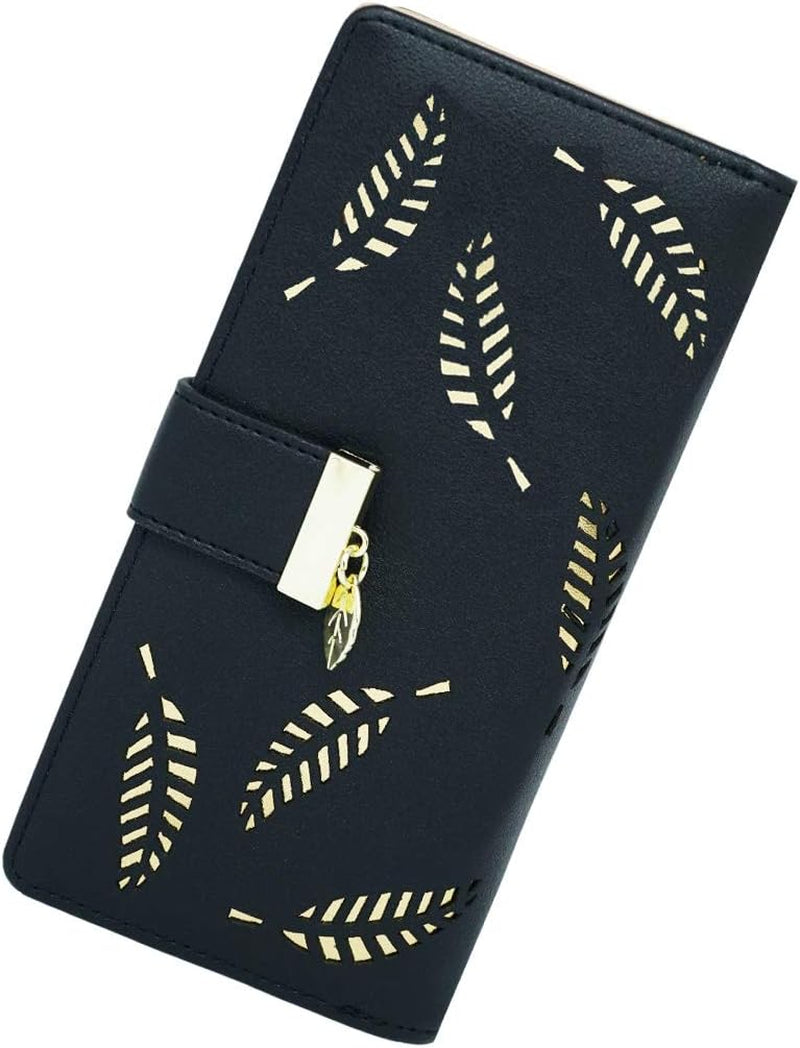 Women's Molylove Leather Multicolor Leaf Zipper Clutch Wallet Purse