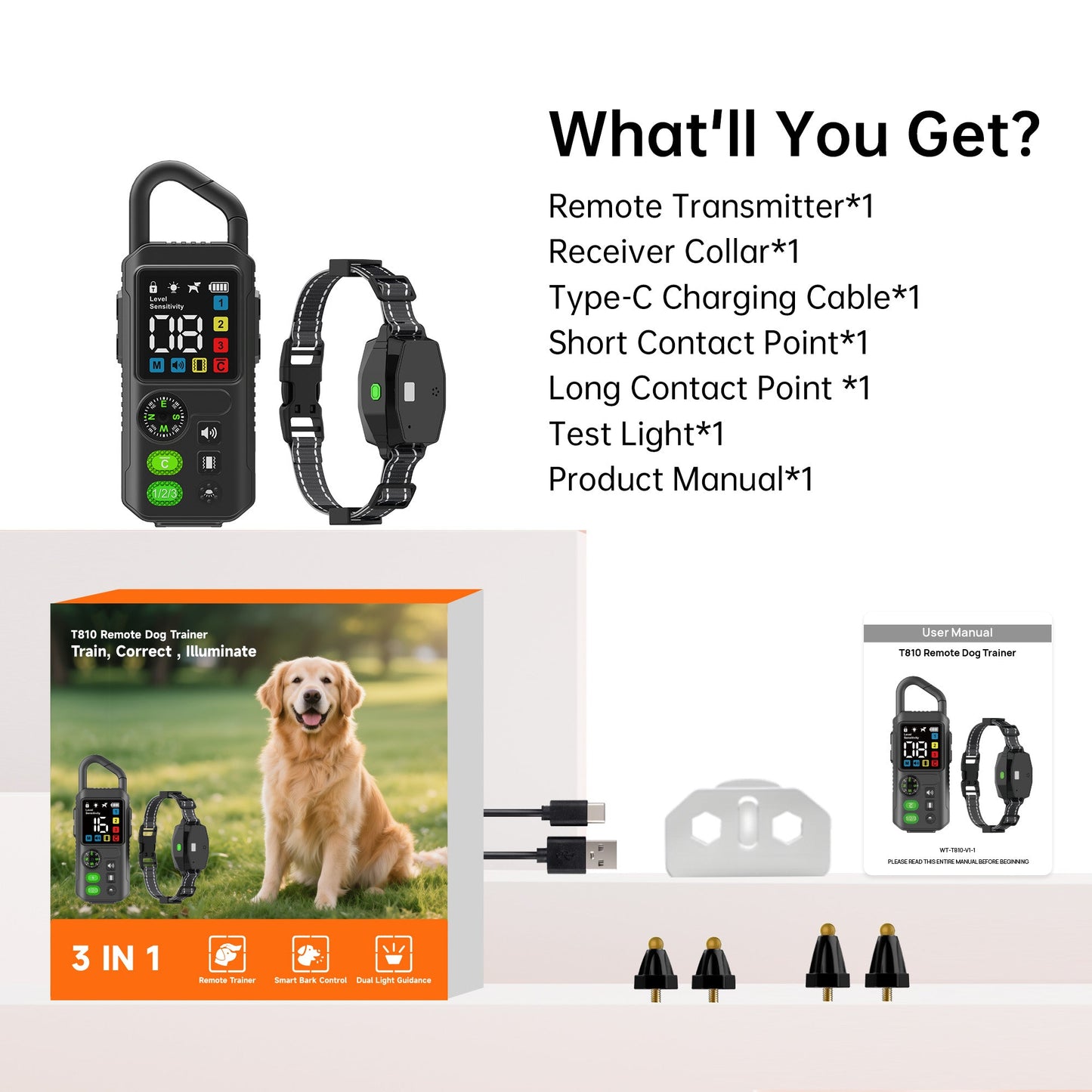Astko T810 Remote Dog Training Collar 3-in-1 Behaviour Control with Anti-Bark and LED Lights