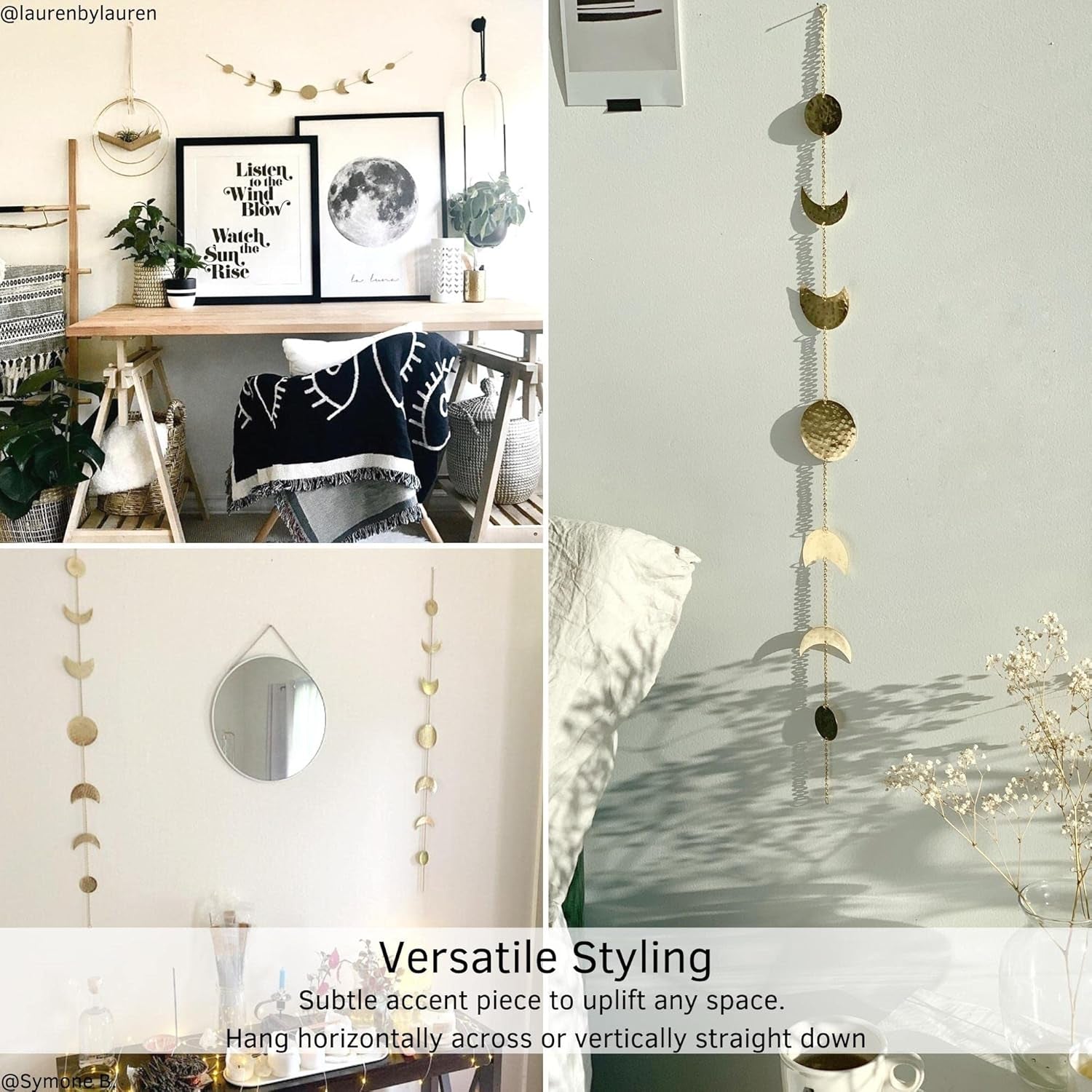 Moon Phases Wall Hanging Wall Art Handmadel  Wall Decorative Ornaments Hang Vertical Decorations (Gold Banner, 34In/86Cm, 7 Moons)