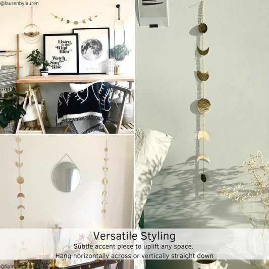 Moon Phases Wall Hanging Wall Art Handmadel  Wall Decorative Ornaments Hang Vertical Decorations (Gold Banner, 34In/86Cm, 7 Moons)