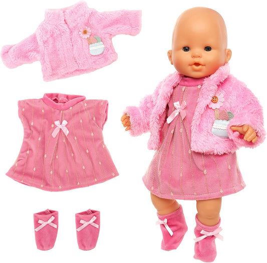 New Born Baby Doll Dress Miunana Sweet Clothes Dress Coat Socks For 35-43 cm