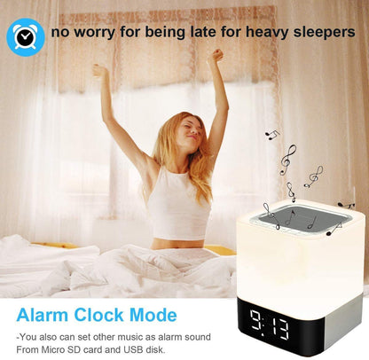 Portable Alarm Clock Bluetooth Speaker Touch Screen LED Light