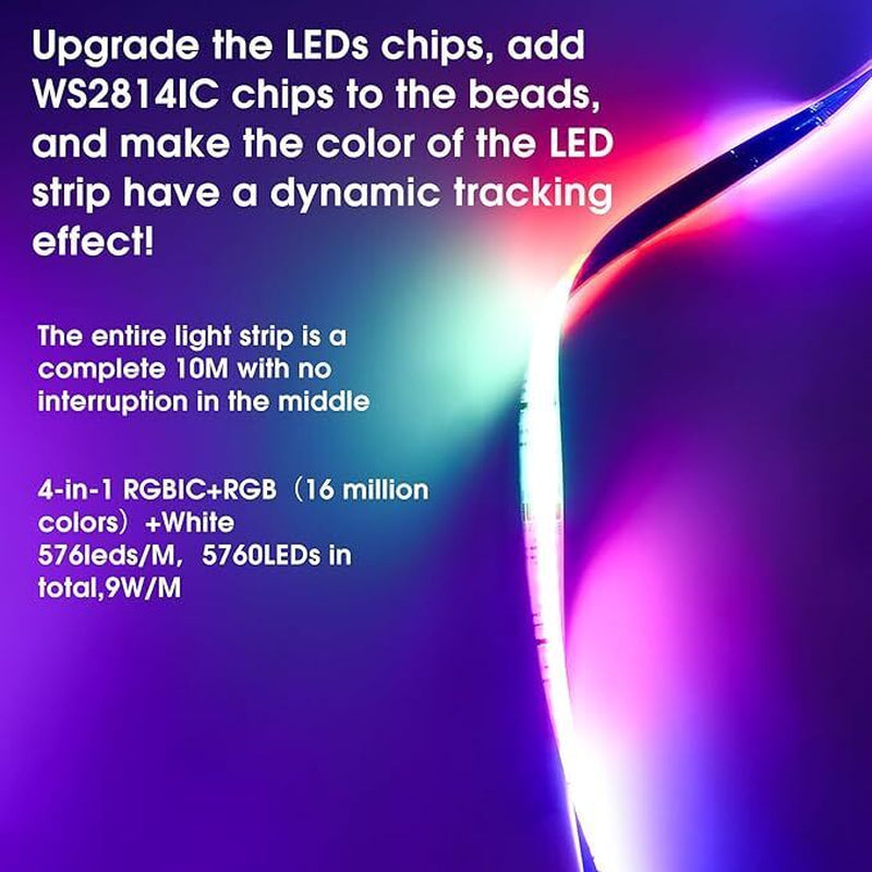 Wifi Smart RGB+IC COB LED Strip 10M,Colour Changing LED Tape Lights,Dc24V,1