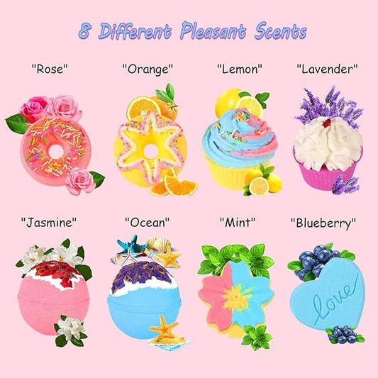 Bath Bombs,Aroma 8 Large Bath Bombs Gift Set For Women.Organic Natural