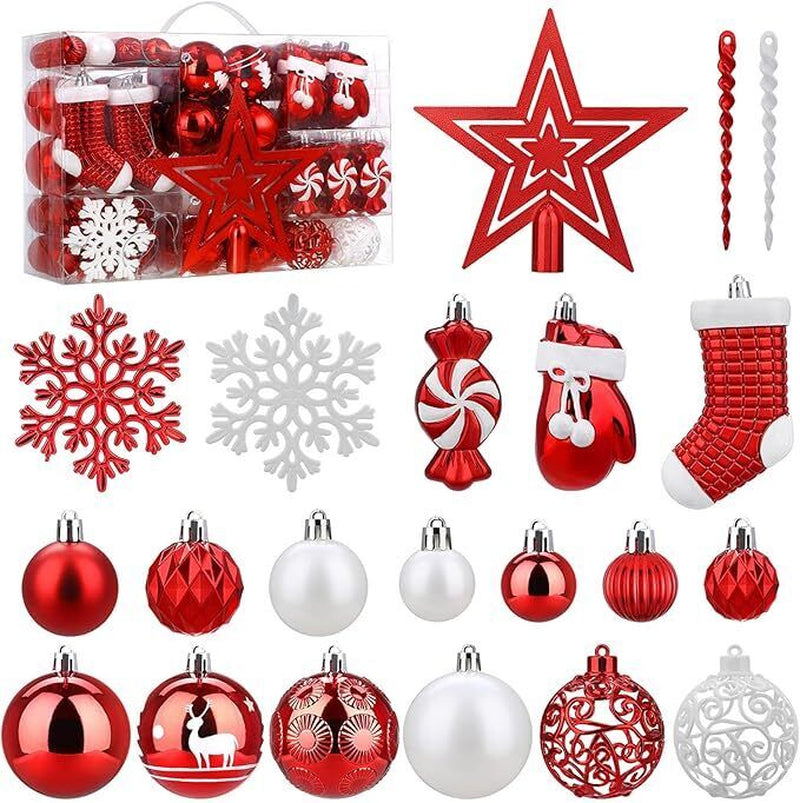 Christmas Baubles Tree Hanging Decoration Shatterproof Ball Ornaments - 128 Pcs