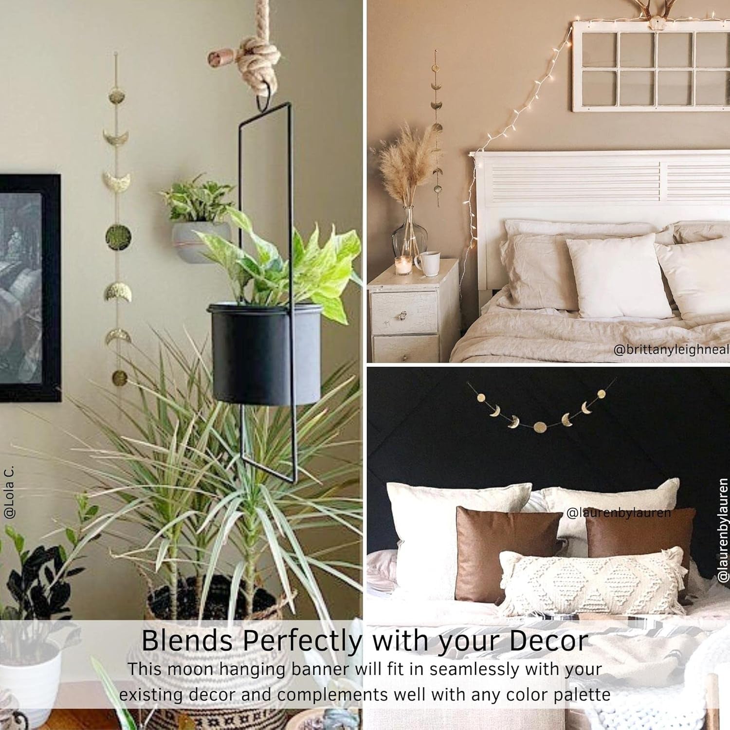 Moon Phases Wall Hanging Wall Art Handmadel  Wall Decorative Ornaments Hang Vertical Decorations (Gold Banner, 34In/86Cm, 7 Moons)