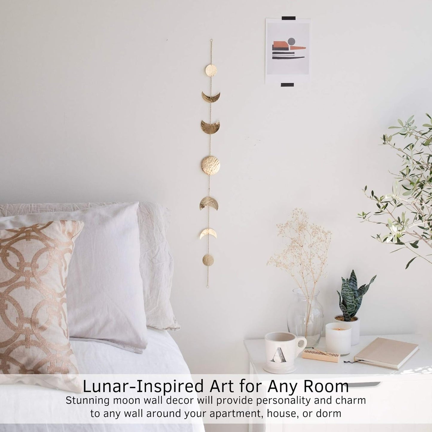 Moon Phases Wall Hanging Wall Art Handmadel  Wall Decorative Ornaments Hang Vertical Decorations (Gold Banner, 34In/86Cm, 7 Moons)