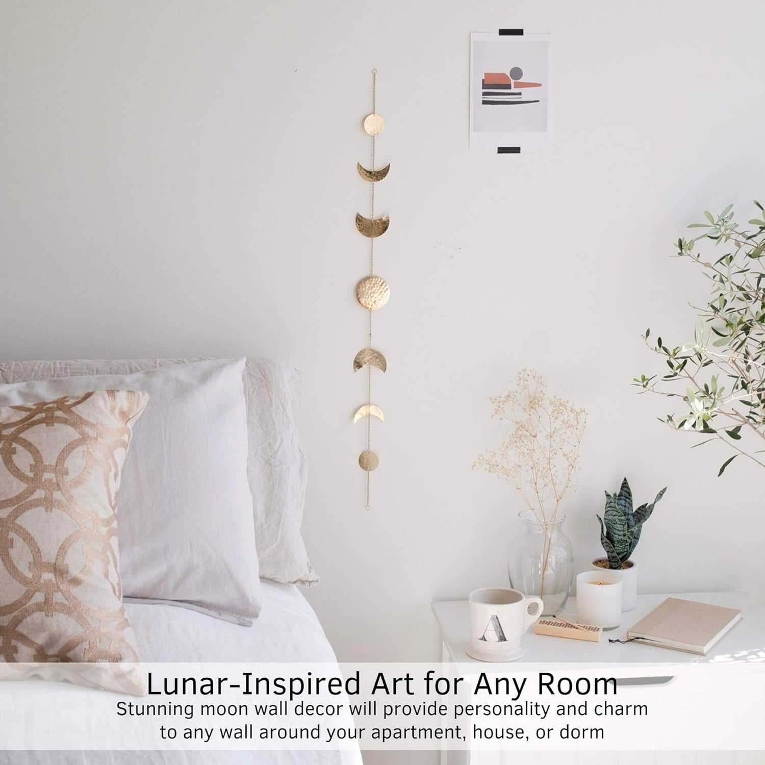 Moon Phases Wall Hanging Wall Art Handmadel  Wall Decorative Ornaments Hang Vertical Decorations (Gold Banner, 34In/86Cm, 7 Moons)