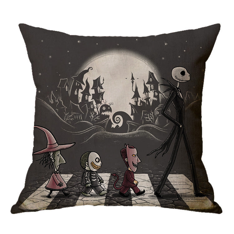 Halloween theme Linen Skull Throw Pillow Cover