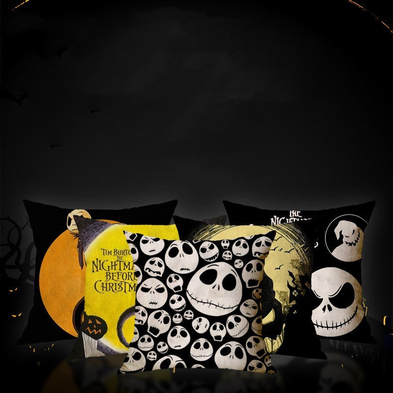 Halloween theme Linen Skull Throw Pillow Cover