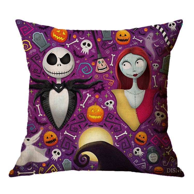 Halloween theme Linen Skull Throw Pillow Cover