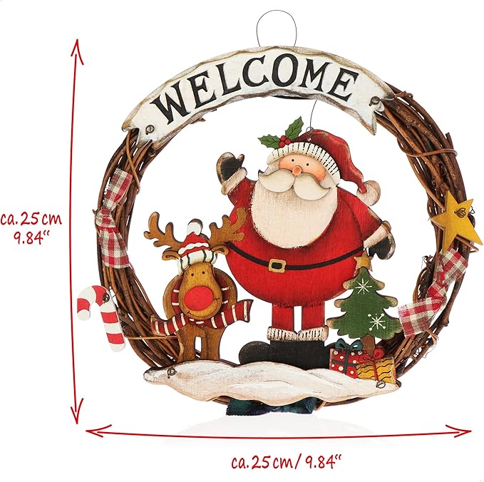 Christmas Decoration Welcome Santa Wreath Braided Door Hang - 25 cm