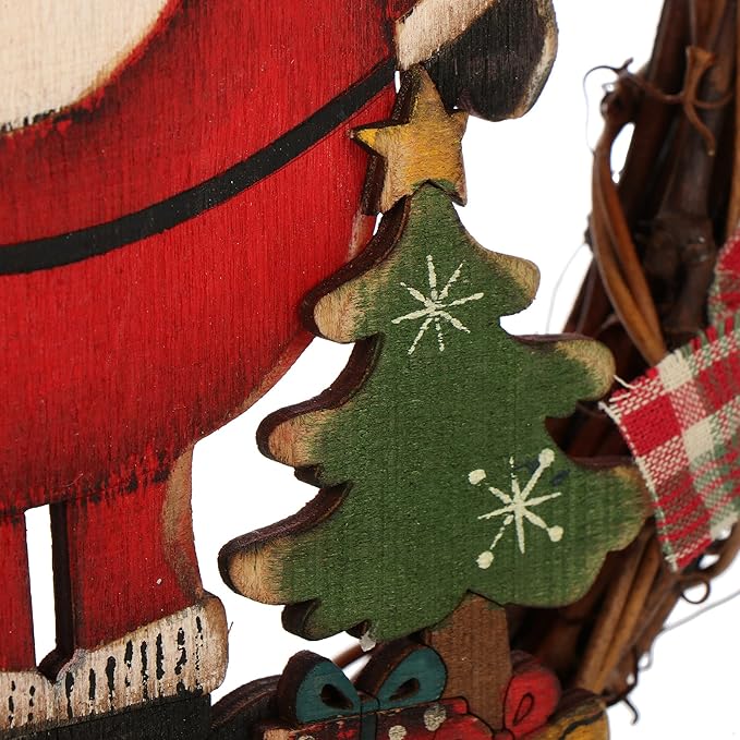 Christmas Decoration Welcome Santa Wreath Braided Door Hang - 25 cm