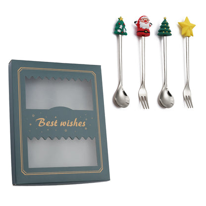 Christmas Holiday Pudding Dessert Spoon/ Fork Cutlery Set