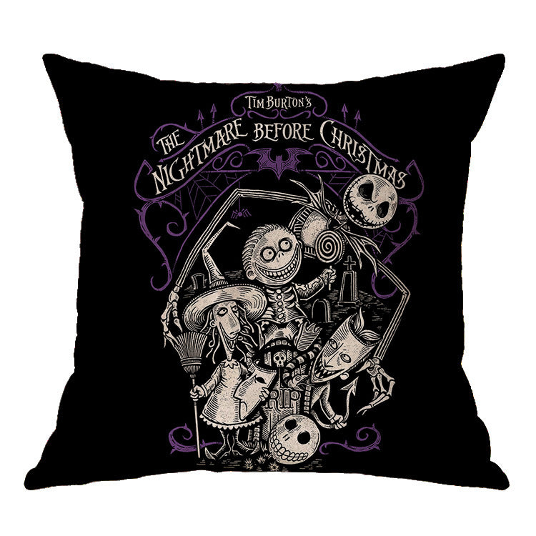 Halloween theme Linen Skull Throw Pillow Cover