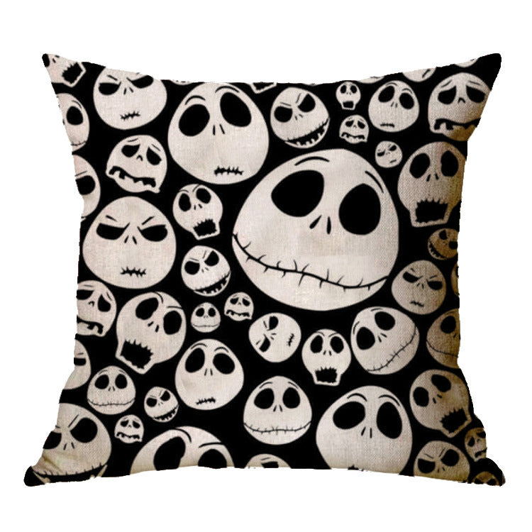 Halloween theme Linen Skull Throw Pillow Cover