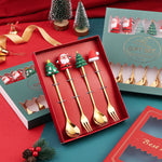 Christmas Holiday Pudding Dessert Spoon/ Fork Cutlery Set