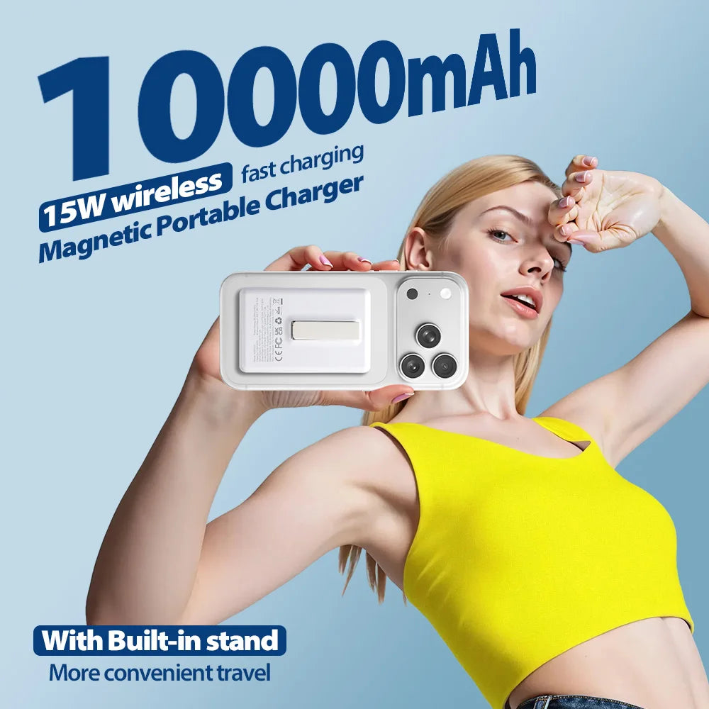10000mAh Magnetic Wireless Power Bank with Stand 22.5W Fast Charging LED Display Portable Charger for iPhone 17/16 Samsung by Haraps.com
