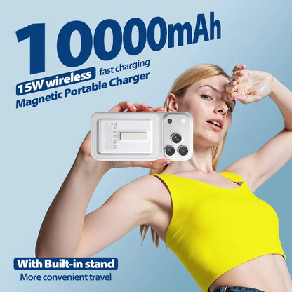 10000mAh Magnetic Wireless Power Bank with Stand 22.5W Fast Charging LED Display Portable Charger for iPhone 17/16 Samsung by Haraps.com