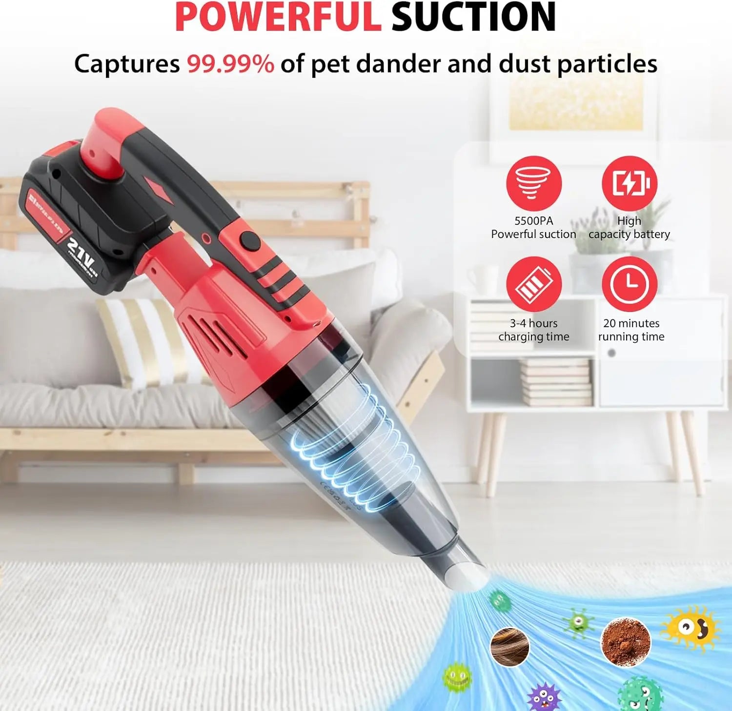 21V Ultra Lightweight Stick Vacuum, 4-in-1 Cordless Vacuum Cleaner, 20 Min Runtime, 600ML Dustbin, Perfect for Quick Cleanups on Hard Floors,Cars & Pet Hair by Haraps.com