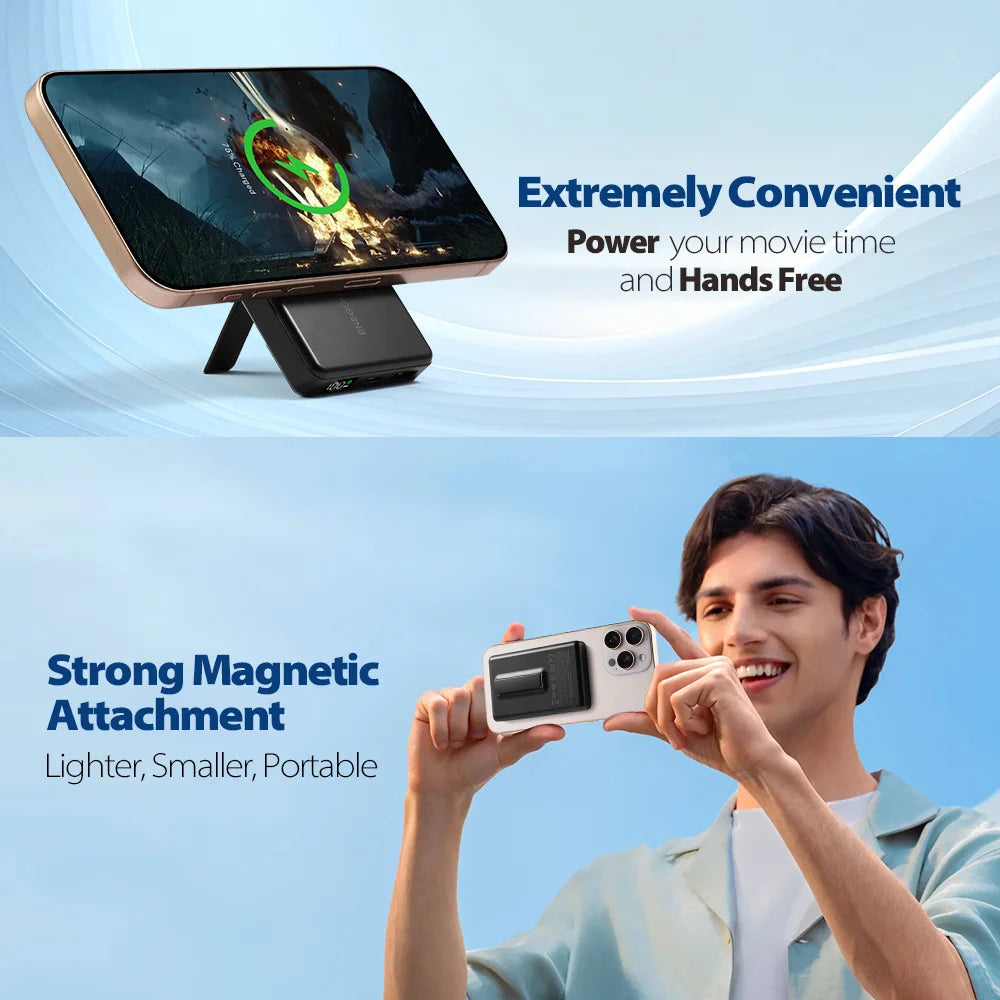 10000mAh Magnetic Wireless Power Bank with Stand 22.5W Fast Charging LED Display Portable Charger for iPhone 17/16 Samsung by Haraps.com