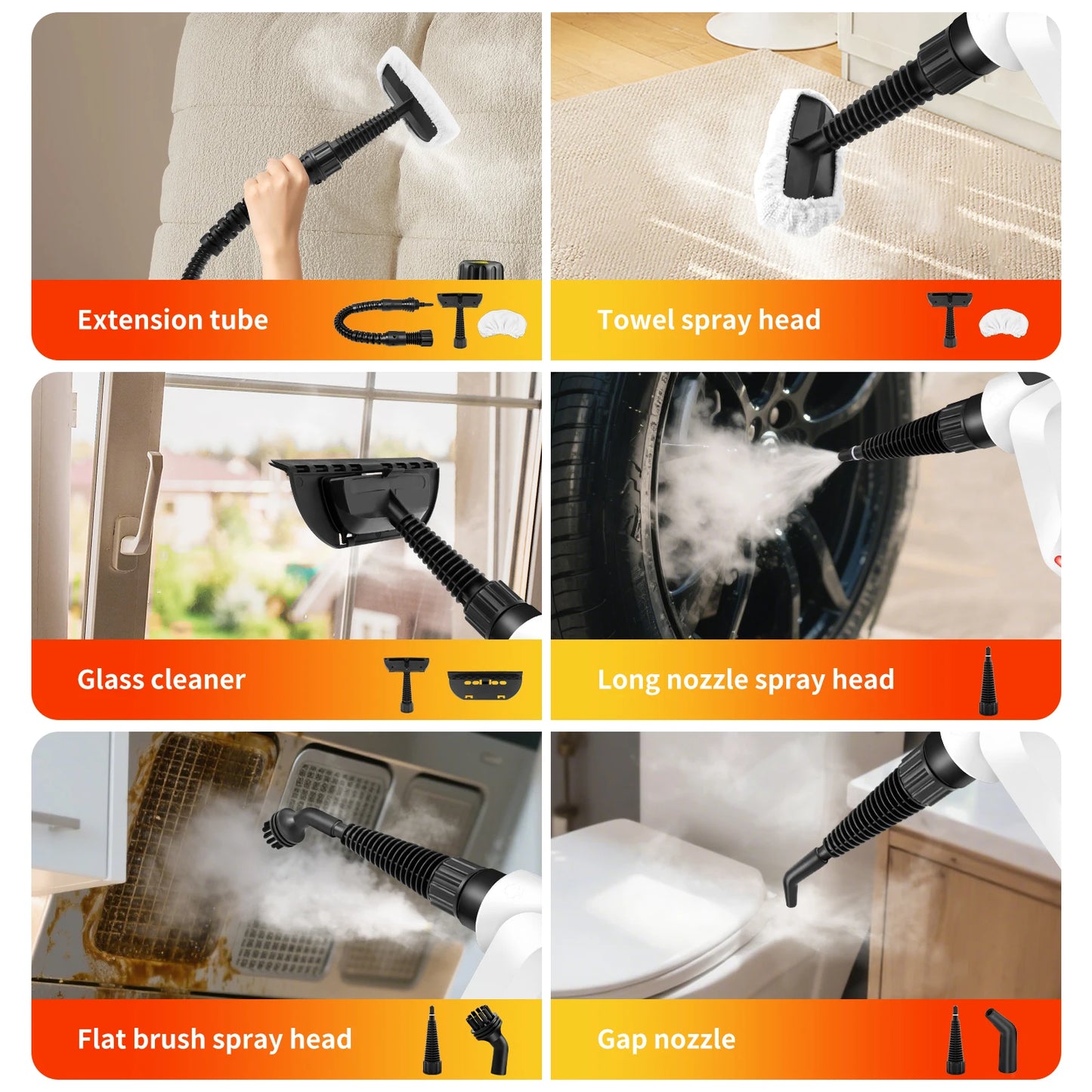 Steam Cleaner Handheld, Comes with 9-Piece Accessories for Multi-Surface Stain Removal, High Temperature Portable Steam Cleaner for Carpet, Toilet, Floor, Oven, Bathroom and Windows, White by Haraps.com