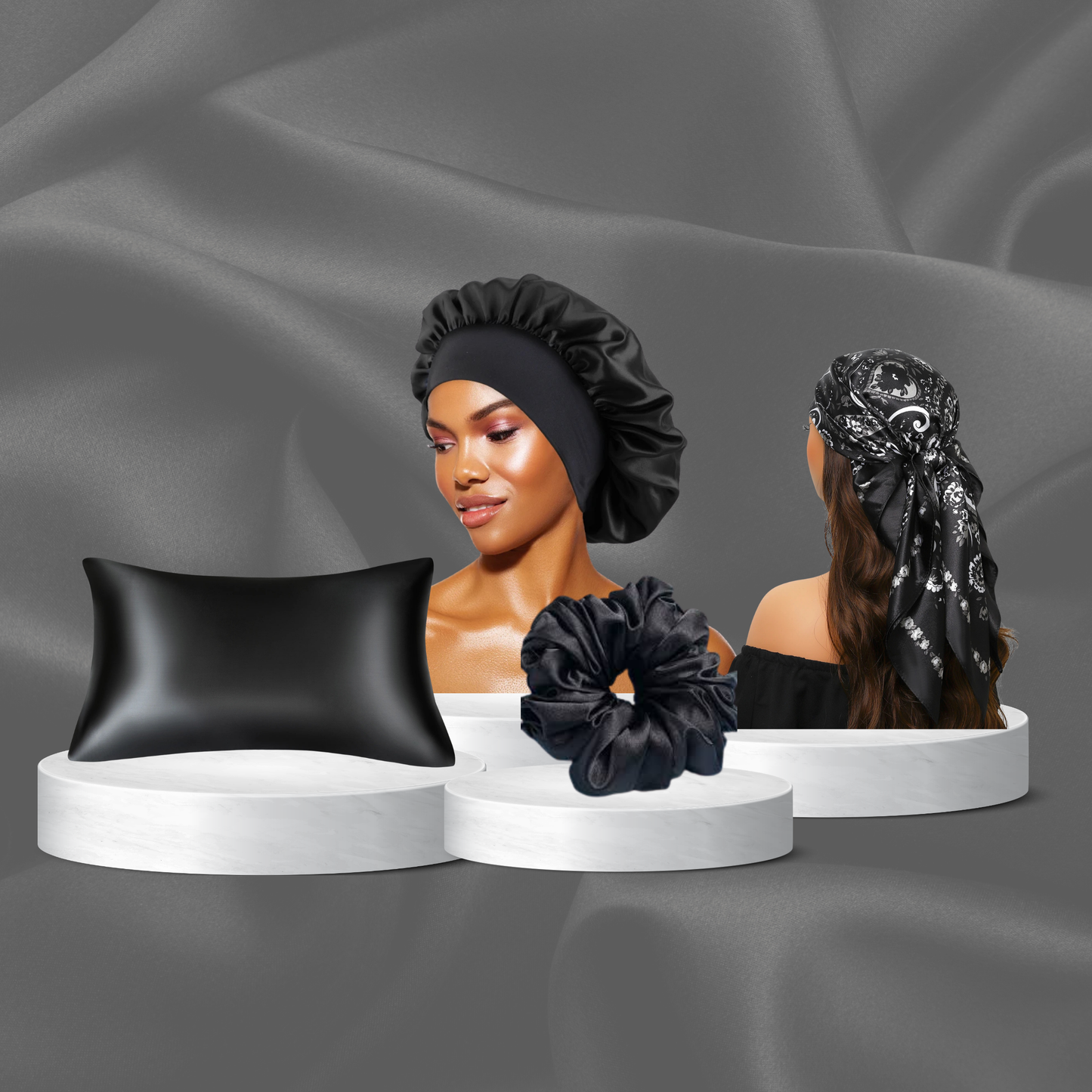 Satin Haircare Combo (Bonnet, Pillowcase, Headscarf and Scrunchie)