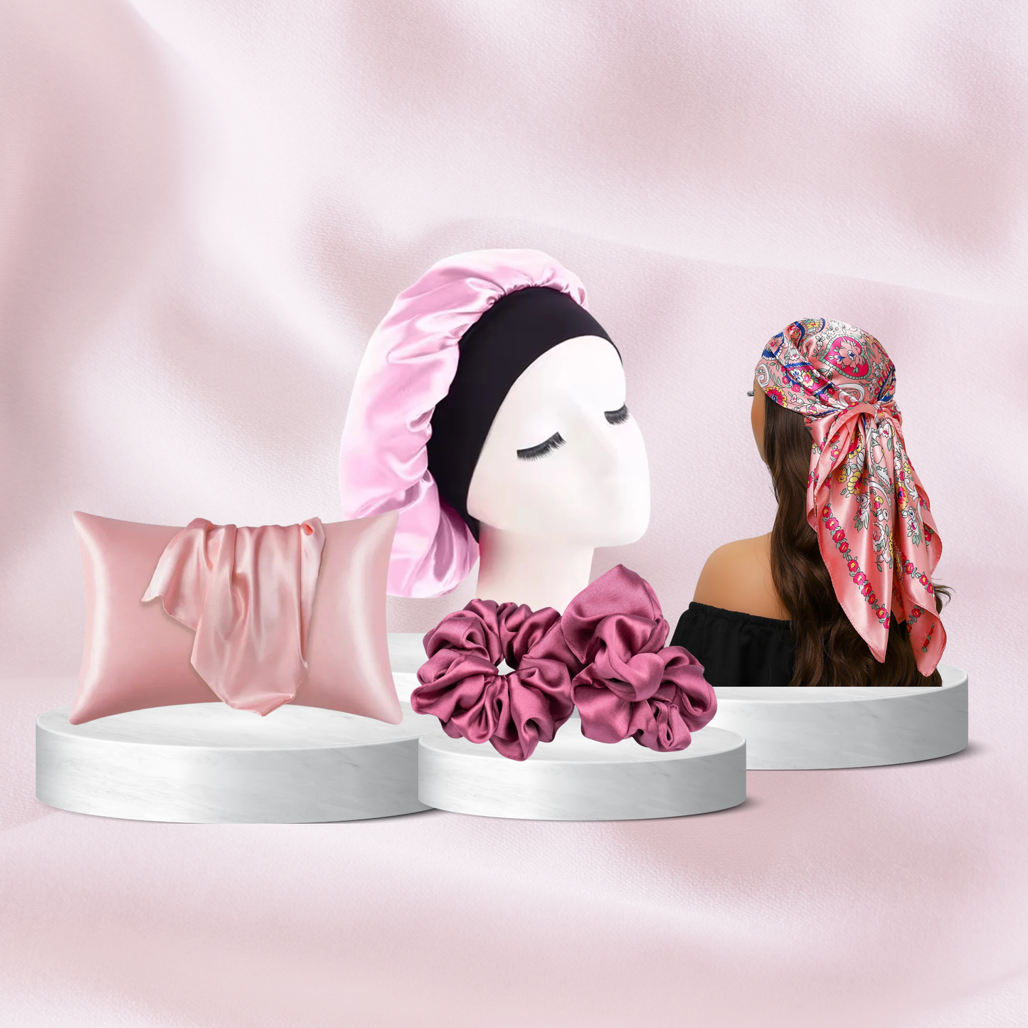Satin Haircare Combo (Bonnet, Pillowcase, Headscarf and Scrunchie)