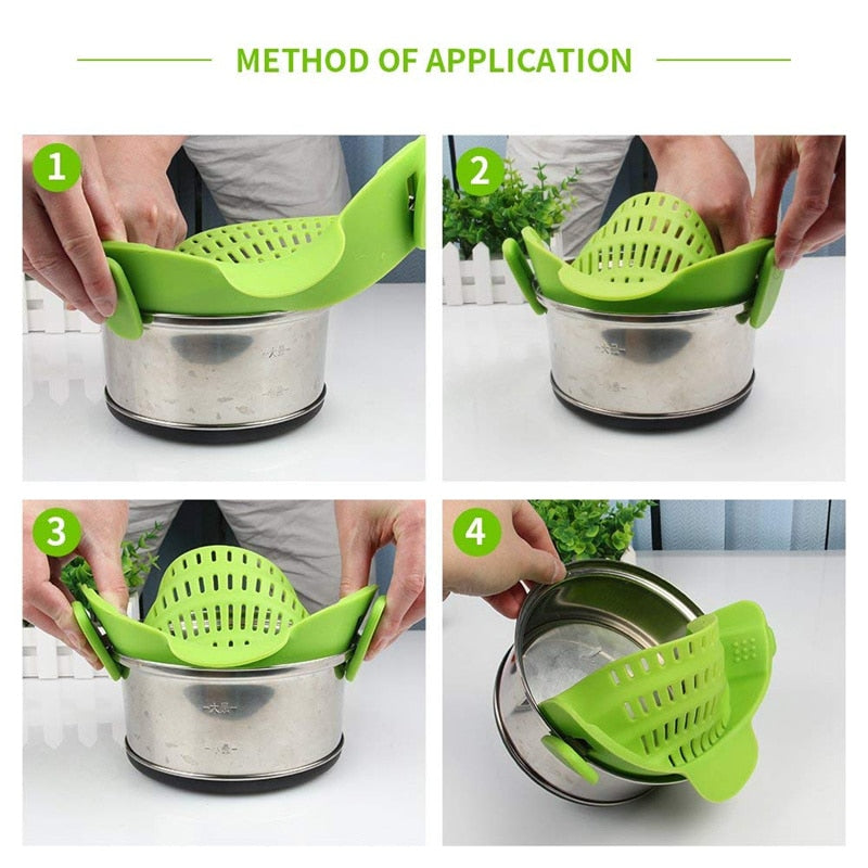 Universal Anti-Slip Silicone Clip-on Pan Pot Strainer