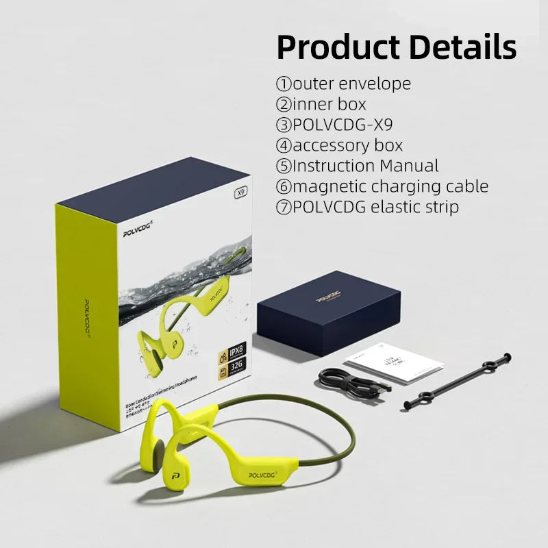 POLVCDG X9 Bone Conduction Earphones 32G IPX8 Waterproof Open Design for Swimming Running Cycling Hanging Earphones by Haraps.com