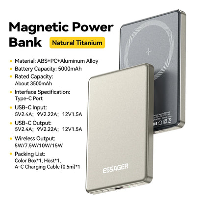 Thin Wireless Power Bank Magnetic 20W 5000mAh Portable Fast Charging External Battery for Magsafe For iPhone 16 15 14 13 by Haraps.com