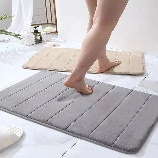 Super Absorbent Striped Coral Velvet Bathroom Floor Mat